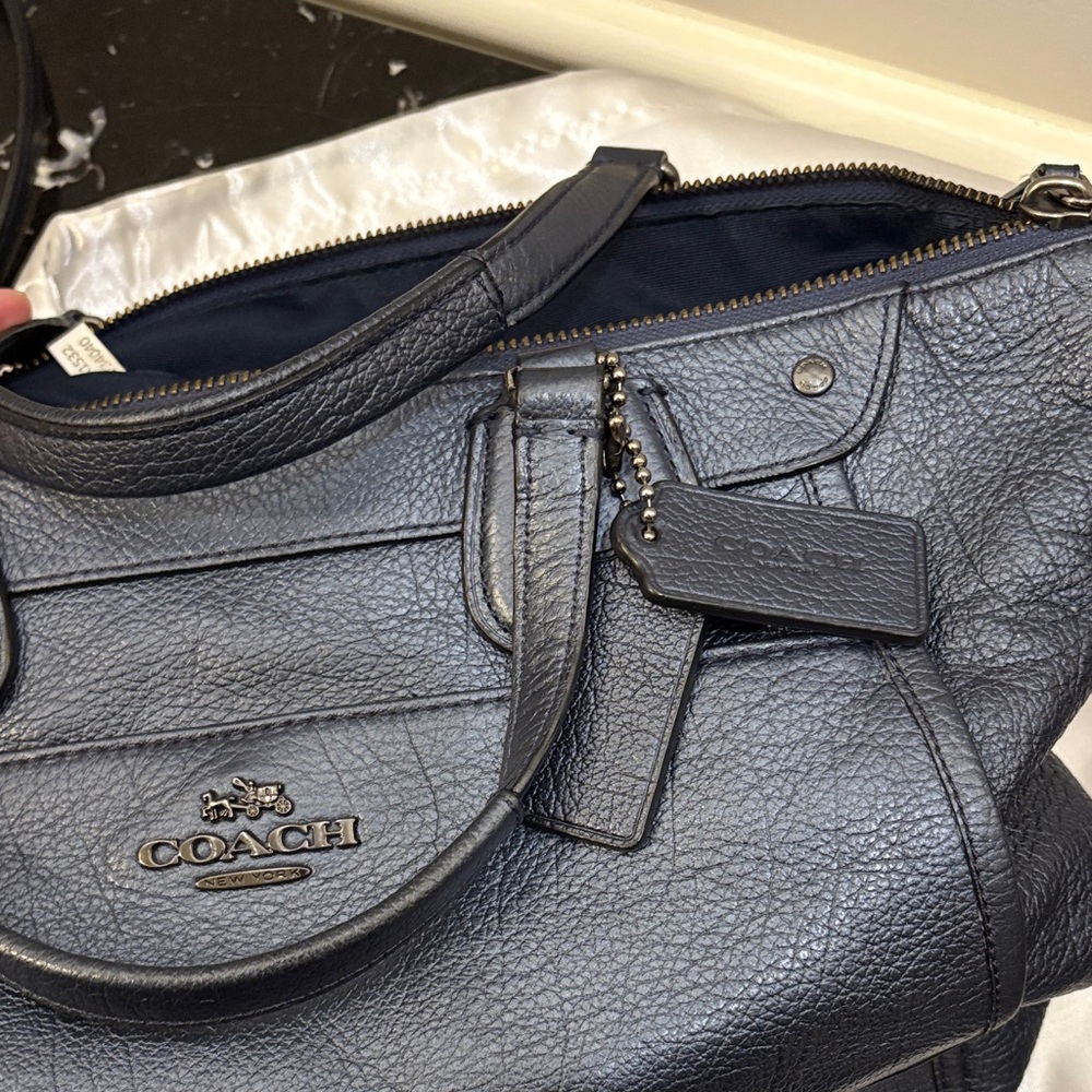 Coach Mickie Dark Blue Metallic Leather Tote and Wallet Set - Picture 10 of 11